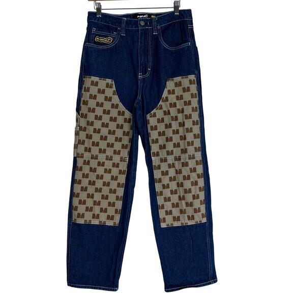 Monet Skateboards Jeans Mens 28x27 Dark Wash Patchwork Y2K Grunge Skater Retro - Picture 1 of 7